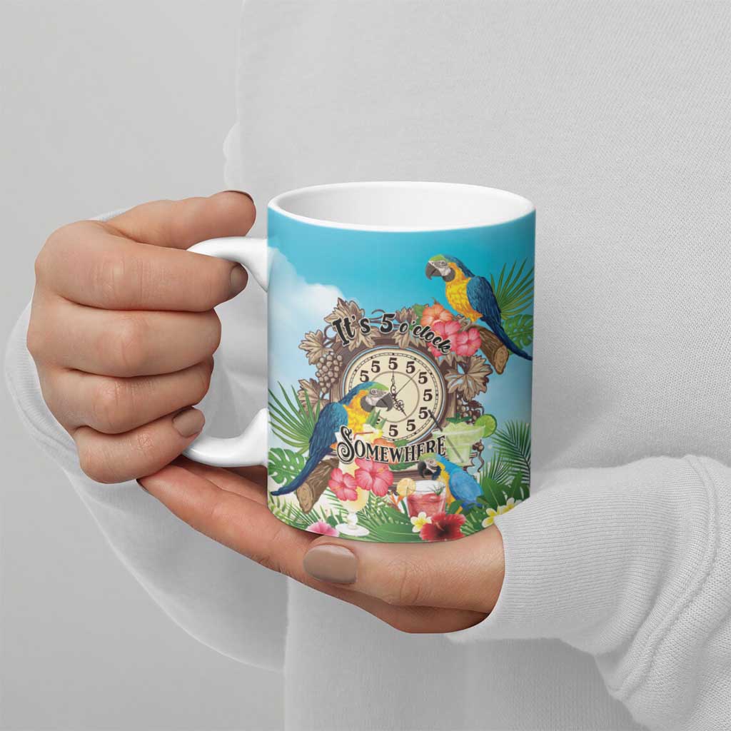 Personalized It's 5 o'clock Somewhere Ceramic Mug Hawaiian Tropical Parrots - Wonder Print Shop