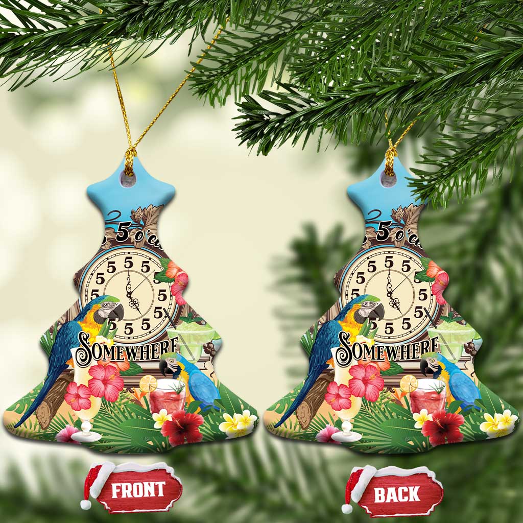 It's 5 o'clock Somewhere Ceramic Ornament Hawaiian Tropical Parrots - Wonder Print Shop