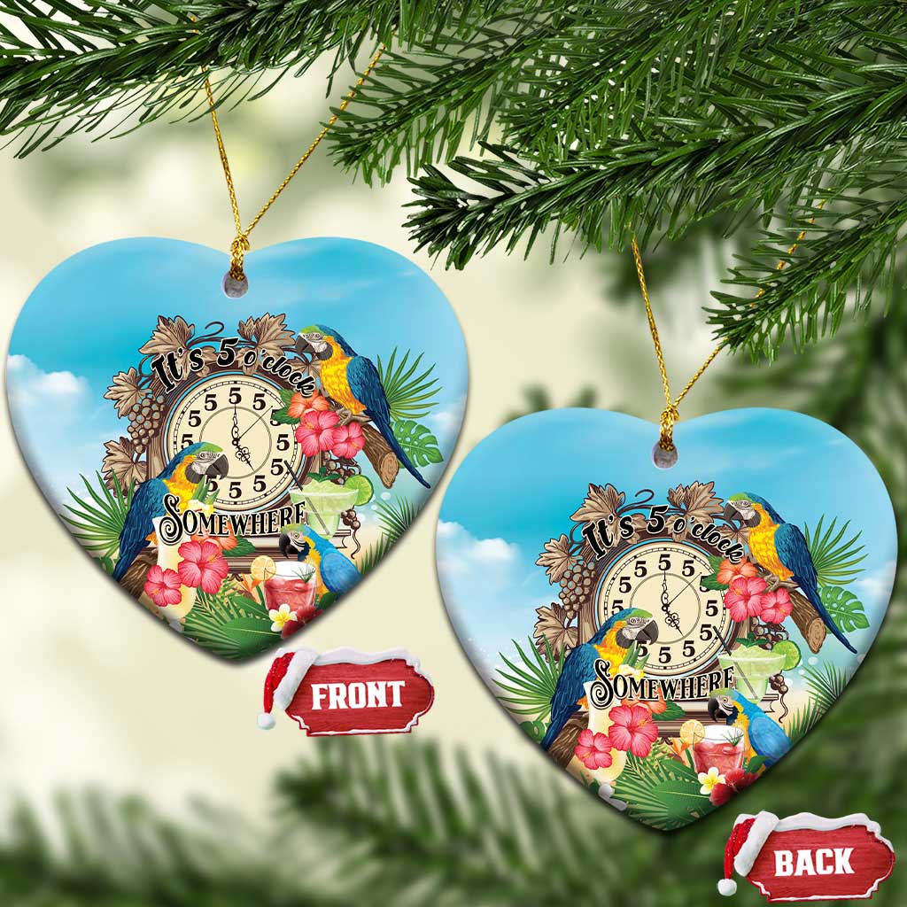 It's 5 o'clock Somewhere Ceramic Ornament Hawaiian Tropical Parrots - Wonder Print Shop