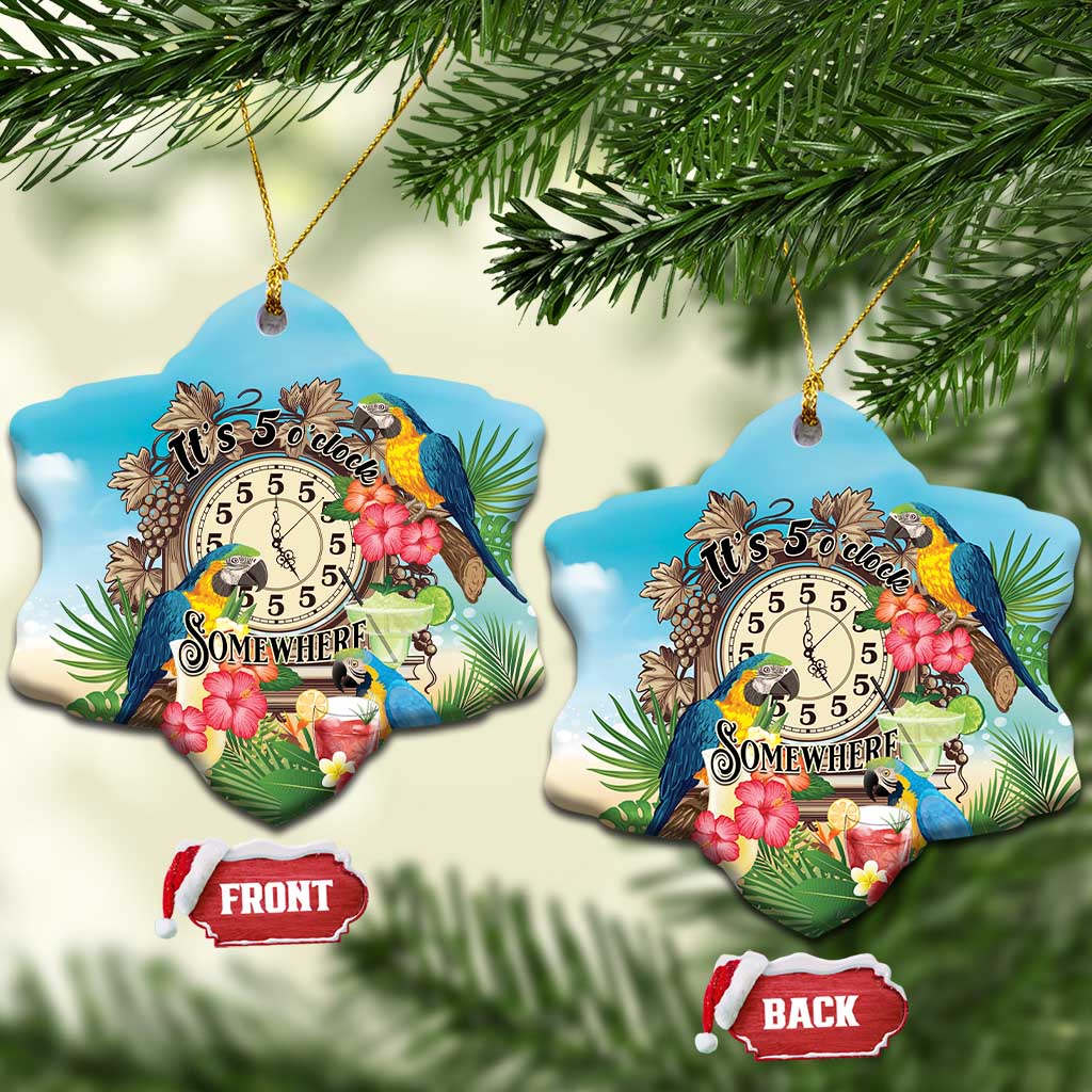 It's 5 o'clock Somewhere Ceramic Ornament Hawaiian Tropical Parrots - Wonder Print Shop