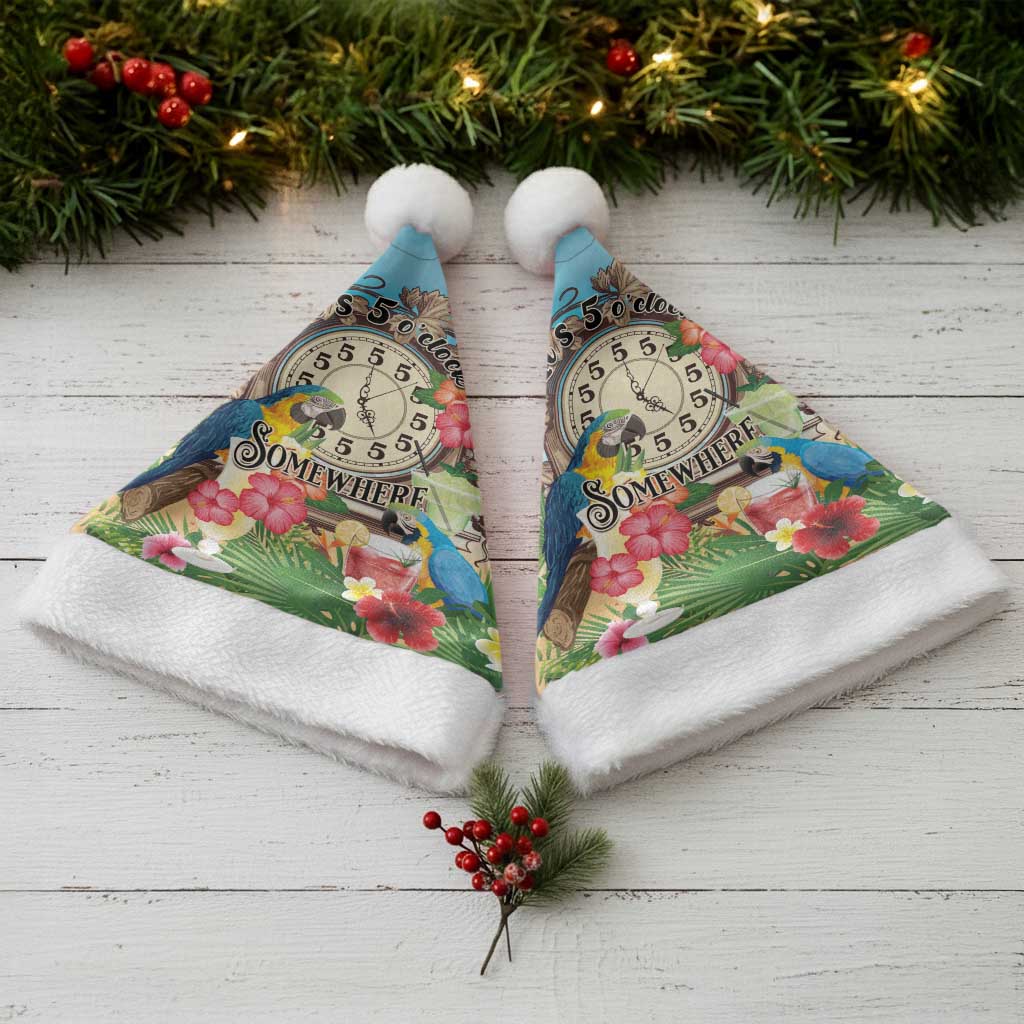 It's 5 o'clock Somewhere Christmas Santa Hat Hawaiian Tropical Parrots - Wonder Print Shop