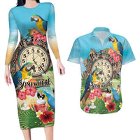 Personalized It's 5 o'clock Somewhere Couples Matching Long Sleeve Bodycon Dress and Hawaiian Shirt Hawaiian Tropical Parrots - Wonder Print Shop