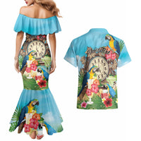 Personalized It's 5 o'clock Somewhere Couples Matching Mermaid Dress and Hawaiian Shirt Hawaiian Tropical Parrots - Wonder Print Shop