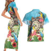 Personalized It's 5 o'clock Somewhere Couples Matching Short Sleeve Bodycon Dress and Hawaiian Shirt Hawaiian Tropical Parrots - Wonder Print Shop