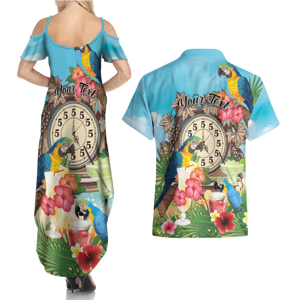 Personalized It's 5 o'clock Somewhere Couples Matching Summer Maxi Dress and Hawaiian Shirt Hawaiian Tropical Parrots - Wonder Print Shop