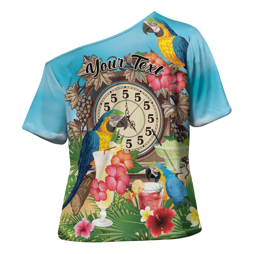 Personalized It's 5 o'clock Somewhere Cross Shoulder Shirt Hawaiian Tropical Parrots - Wonder Print Shop