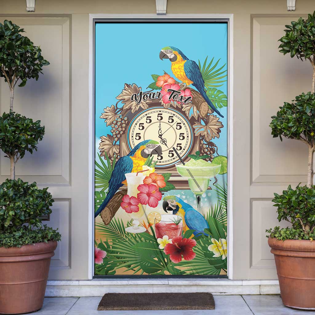 Personalized It's 5 o'clock Somewhere Door Cover Hawaiian Tropical Parrots - Wonder Print Shop