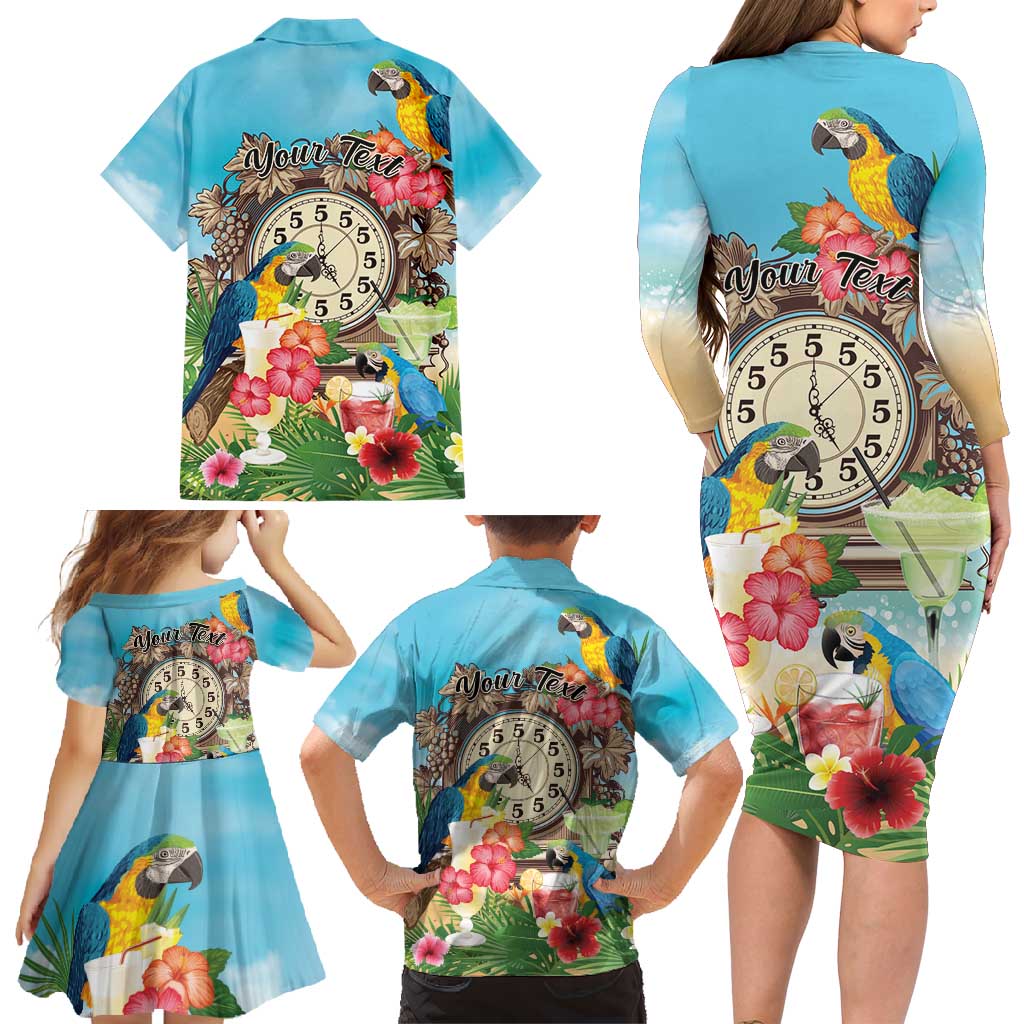 Personalized It's 5 o'clock Somewhere Family Matching Long Sleeve Bodycon Dress and Hawaiian Shirt Hawaiian Tropical Parrots - Wonder Print Shop