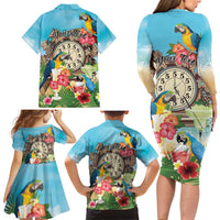 Personalized It's 5 o'clock Somewhere Family Matching Long Sleeve Bodycon Dress and Hawaiian Shirt Hawaiian Tropical Parrots - Wonder Print Shop