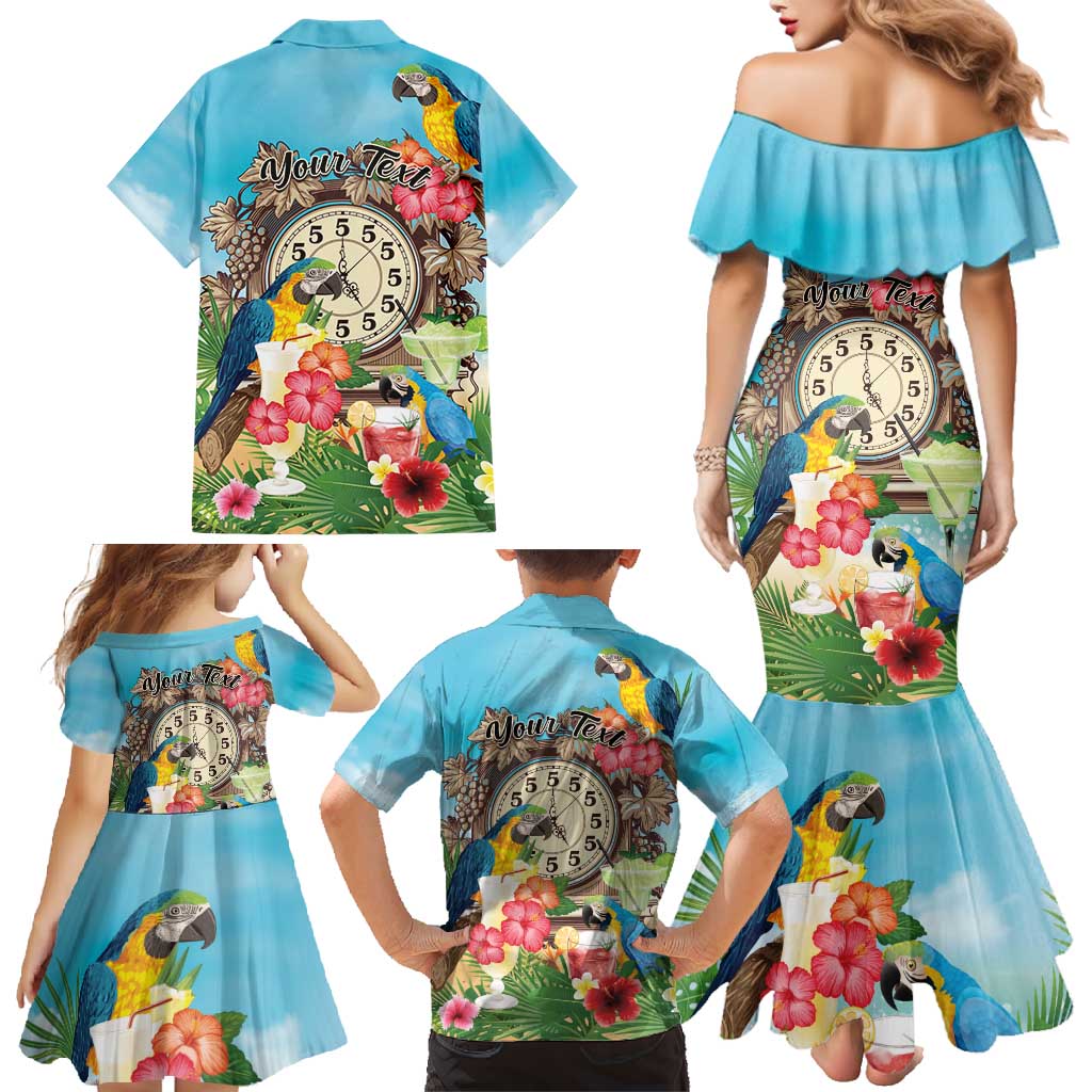 Personalized It's 5 o'clock Somewhere Family Matching Mermaid Dress and Hawaiian Shirt Hawaiian Tropical Parrots - Wonder Print Shop