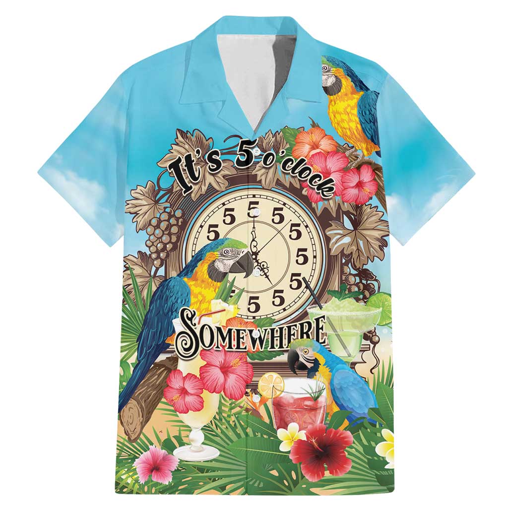 Personalized It's 5 o'clock Somewhere Family Matching Mermaid Dress and Hawaiian Shirt Hawaiian Tropical Parrots - Wonder Print Shop