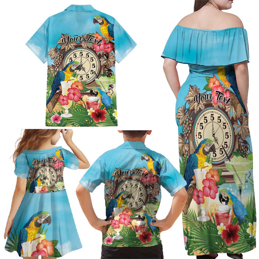 Personalized It's 5 o'clock Somewhere Family Matching Off Shoulder Maxi Dress and Hawaiian Shirt Hawaiian Tropical Parrots - Wonder Print Shop