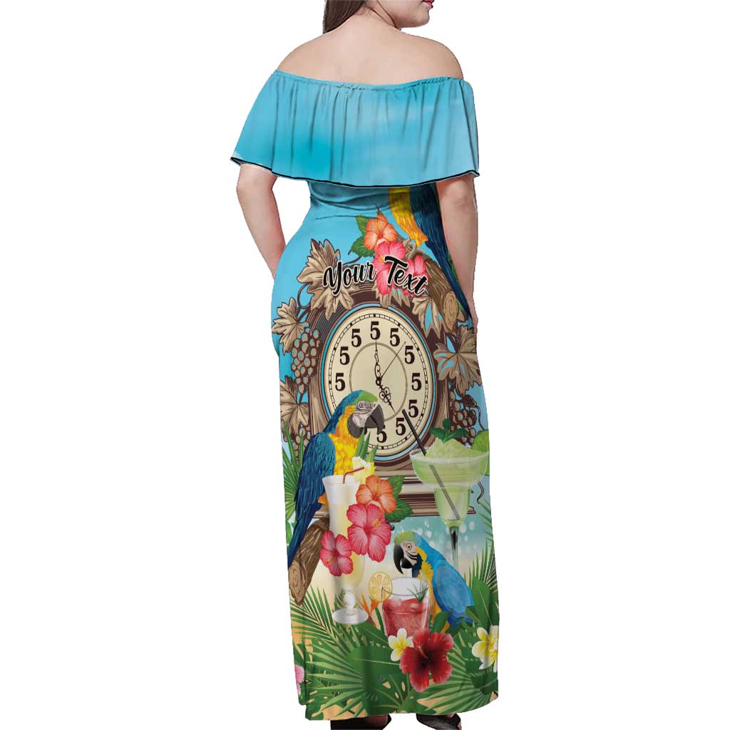 Personalized It's 5 o'clock Somewhere Family Matching Off Shoulder Maxi Dress and Hawaiian Shirt Hawaiian Tropical Parrots - Wonder Print Shop