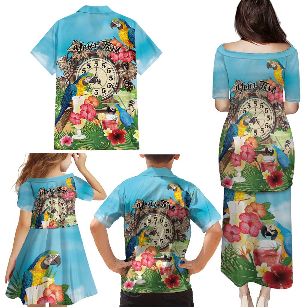Personalized It's 5 o'clock Somewhere Family Matching Puletasi and Hawaiian Shirt Hawaiian Tropical Parrots - Wonder Print Shop