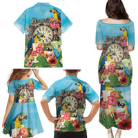 Personalized It's 5 o'clock Somewhere Family Matching Puletasi and Hawaiian Shirt Hawaiian Tropical Parrots - Wonder Print Shop