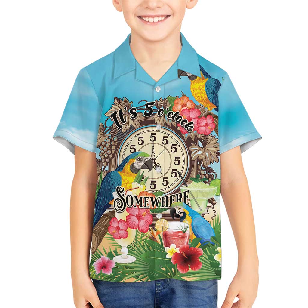 Personalized It's 5 o'clock Somewhere Family Matching Puletasi and Hawaiian Shirt Hawaiian Tropical Parrots - Wonder Print Shop