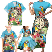 Personalized It's 5 o'clock Somewhere Family Matching Short Sleeve Bodycon Dress and Hawaiian Shirt Hawaiian Tropical Parrots - Wonder Print Shop