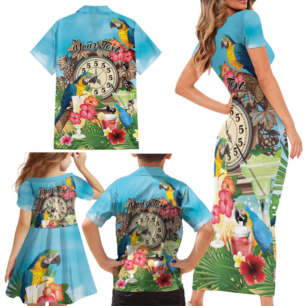 Personalized It's 5 o'clock Somewhere Family Matching Short Sleeve Bodycon Dress and Hawaiian Shirt Hawaiian Tropical Parrots - Wonder Print Shop
