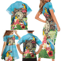 Personalized It's 5 o'clock Somewhere Family Matching Short Sleeve Bodycon Dress and Hawaiian Shirt Hawaiian Tropical Parrots - Wonder Print Shop