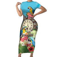 Personalized It's 5 o'clock Somewhere Family Matching Short Sleeve Bodycon Dress and Hawaiian Shirt Hawaiian Tropical Parrots - Wonder Print Shop