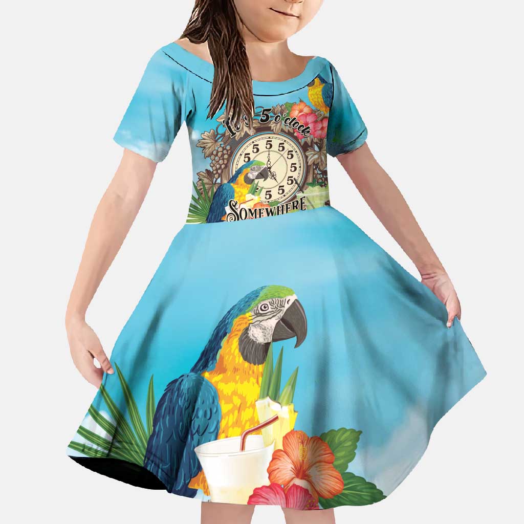 Personalized It's 5 o'clock Somewhere Family Matching Summer Maxi Dress and Hawaiian Shirt Hawaiian Tropical Parrots - Wonder Print Shop