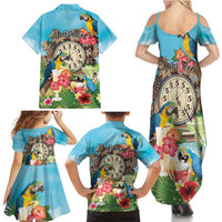 Personalized It's 5 o'clock Somewhere Family Matching Summer Maxi Dress and Hawaiian Shirt Hawaiian Tropical Parrots - Wonder Print Shop