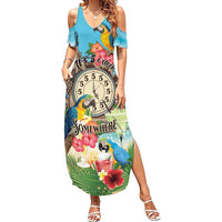 Personalized It's 5 o'clock Somewhere Family Matching Summer Maxi Dress and Hawaiian Shirt Hawaiian Tropical Parrots - Wonder Print Shop