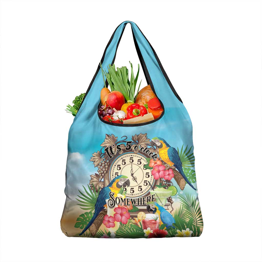 It's 5 o'clock Somewhere Grocery Bag Hawaiian Tropical Parrots - Wonder Print Shop