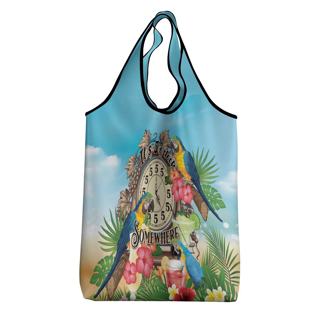 It's 5 o'clock Somewhere Grocery Bag Hawaiian Tropical Parrots - Wonder Print Shop