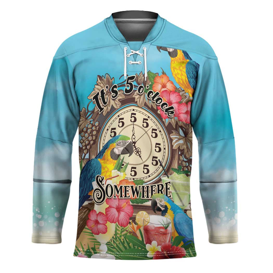 Personalized It's 5 o'clock Somewhere Hockey Jersey Hawaiian Tropical Parrots - Wonder Print Shop