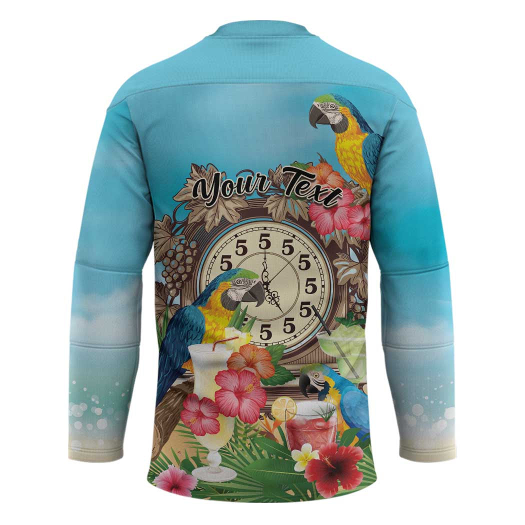 Personalized It's 5 o'clock Somewhere Hockey Jersey Hawaiian Tropical Parrots - Wonder Print Shop