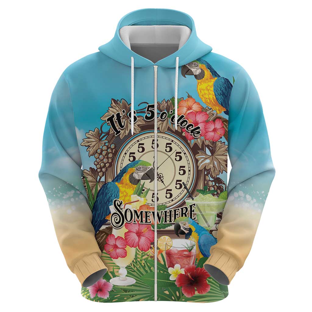 Personalized It's 5 o'clock Somewhere Hoodie Hawaiian Tropical Parrots - Wonder Print Shop