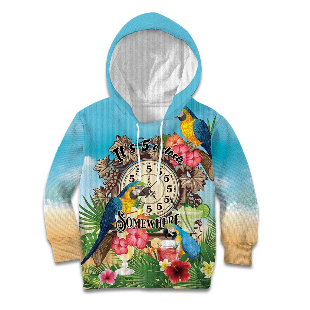 Personalized It's 5 o'clock Somewhere Kid Hoodie Hawaiian Tropical Parrots - undefined