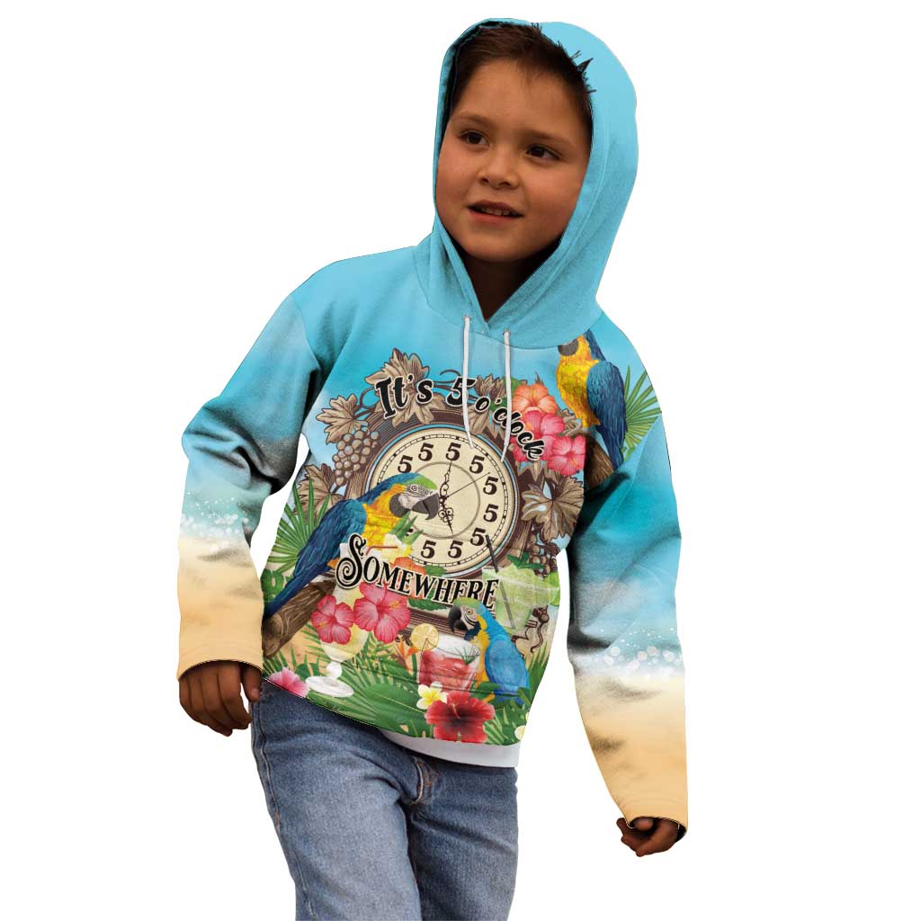 Personalized It's 5 o'clock Somewhere Kid Hoodie Hawaiian Tropical Parrots - undefined