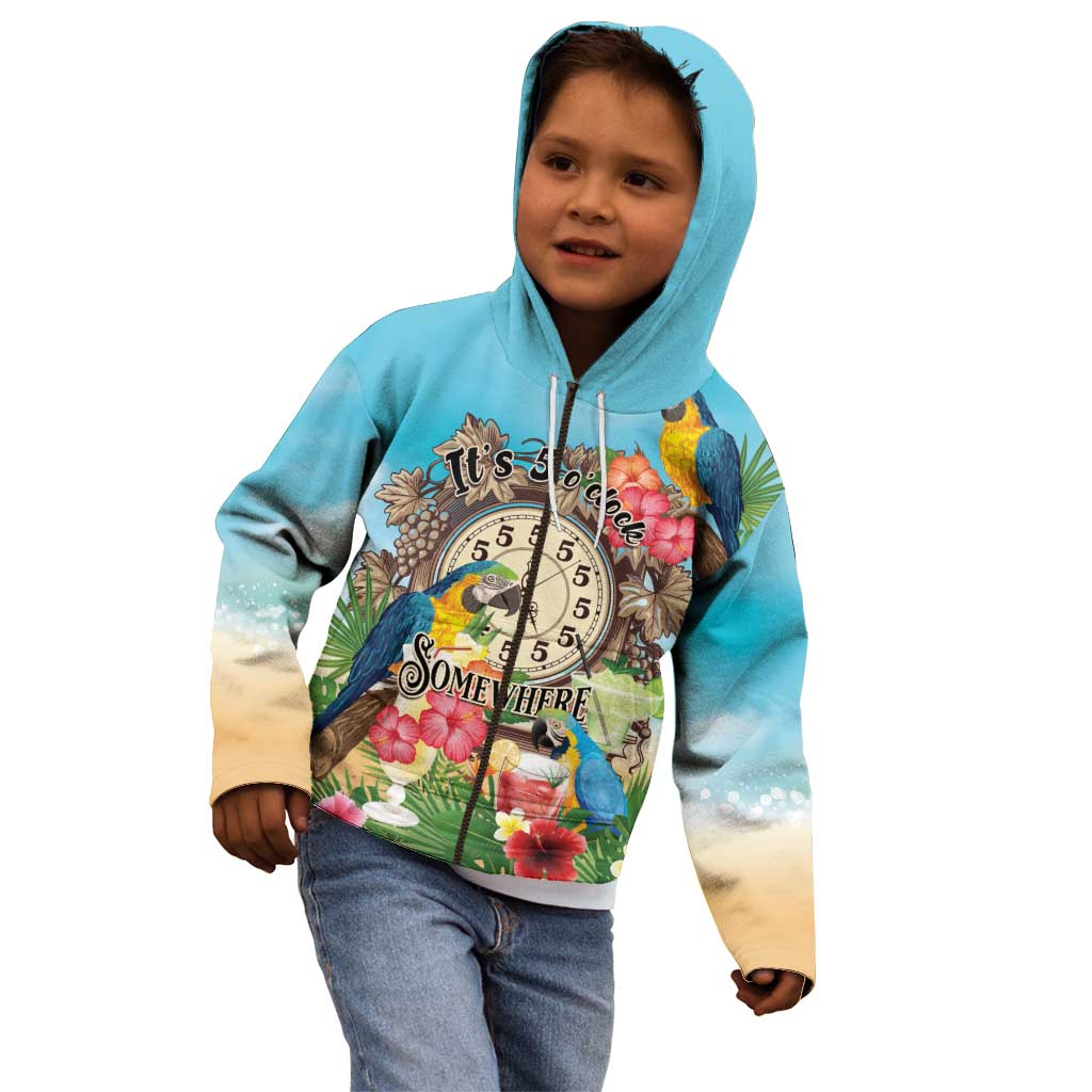 Personalized It's 5 o'clock Somewhere Kid Hoodie Hawaiian Tropical Parrots - undefined