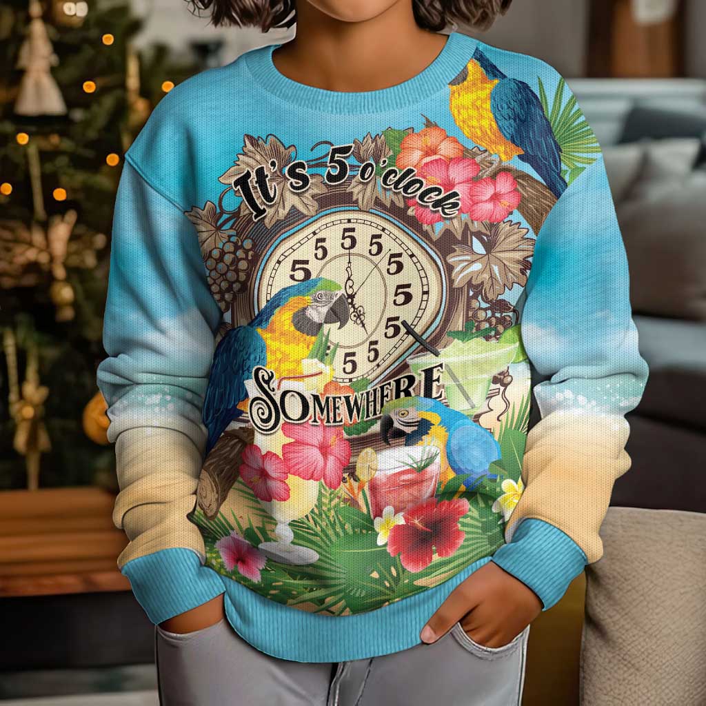 It's 5 o'clock Somewhere Kid Ugly Christmas Sweater Hawaiian Tropical Parrots - Wonder Print Shop