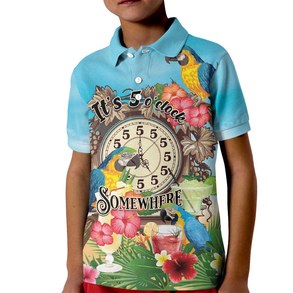 Personalized It's 5 o'clock Somewhere Kid Polo Shirt Hawaiian Tropical Parrots - Wonder Print Shop