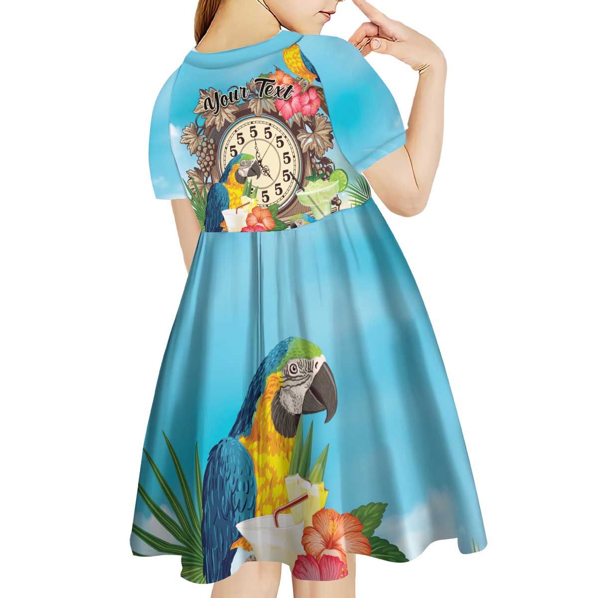 Personalized It's 5 o'clock Somewhere Kid Short Sleeve Dress Hawaiian Tropical Parrots - Wonder Print Shop