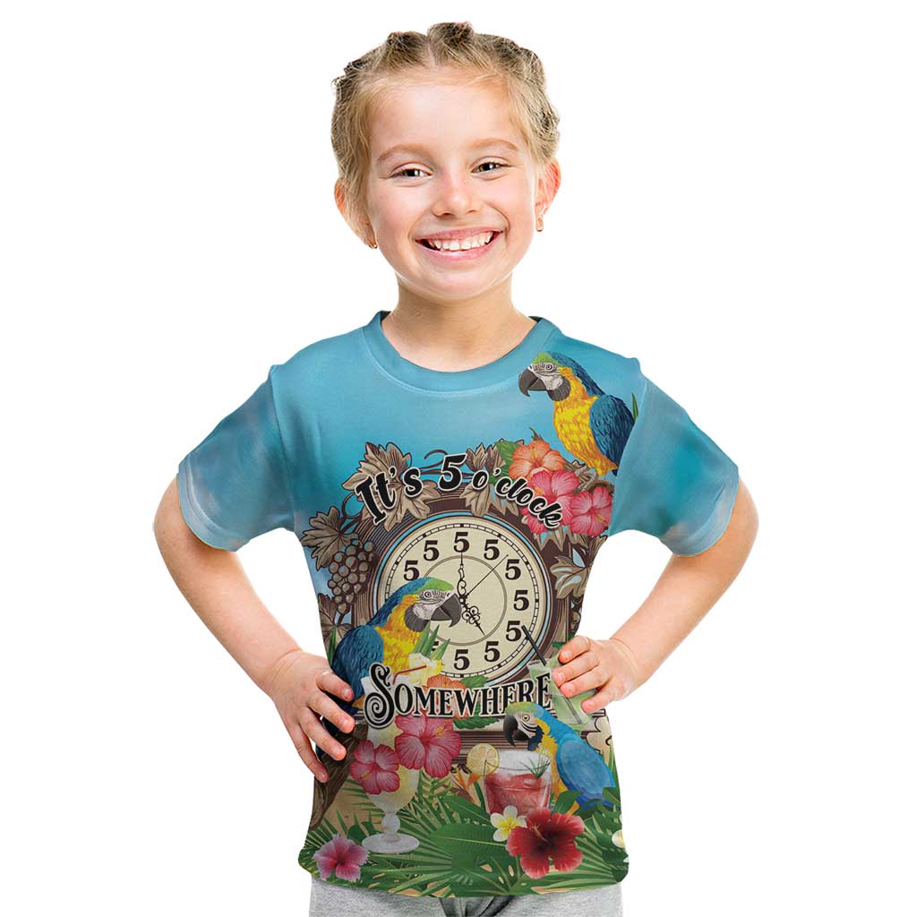 Personalized It's 5 o'clock Somewhere Kid T Shirt Hawaiian Tropical Parrots - Wonder Print Shop
