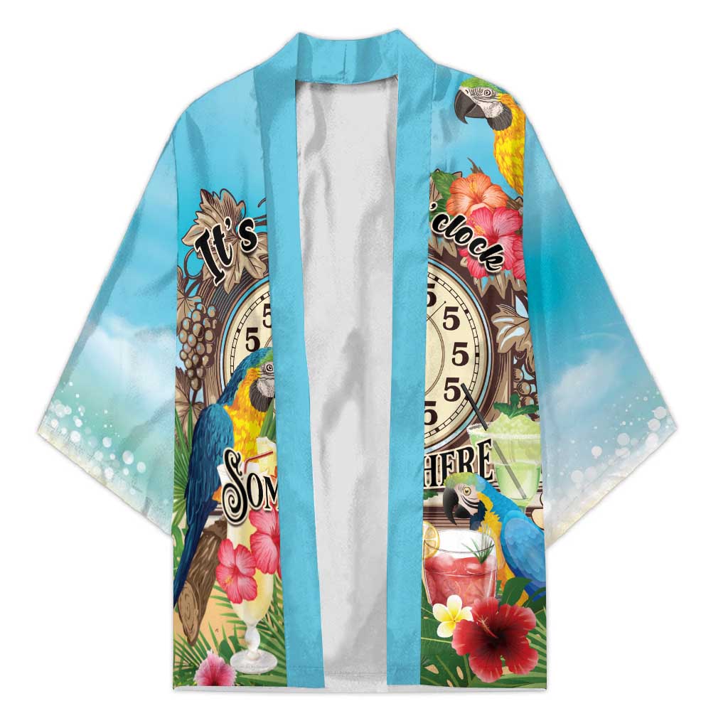Personalized It's 5 o'clock Somewhere Kimono Hawaiian Tropical Parrots - Wonder Print Shop
