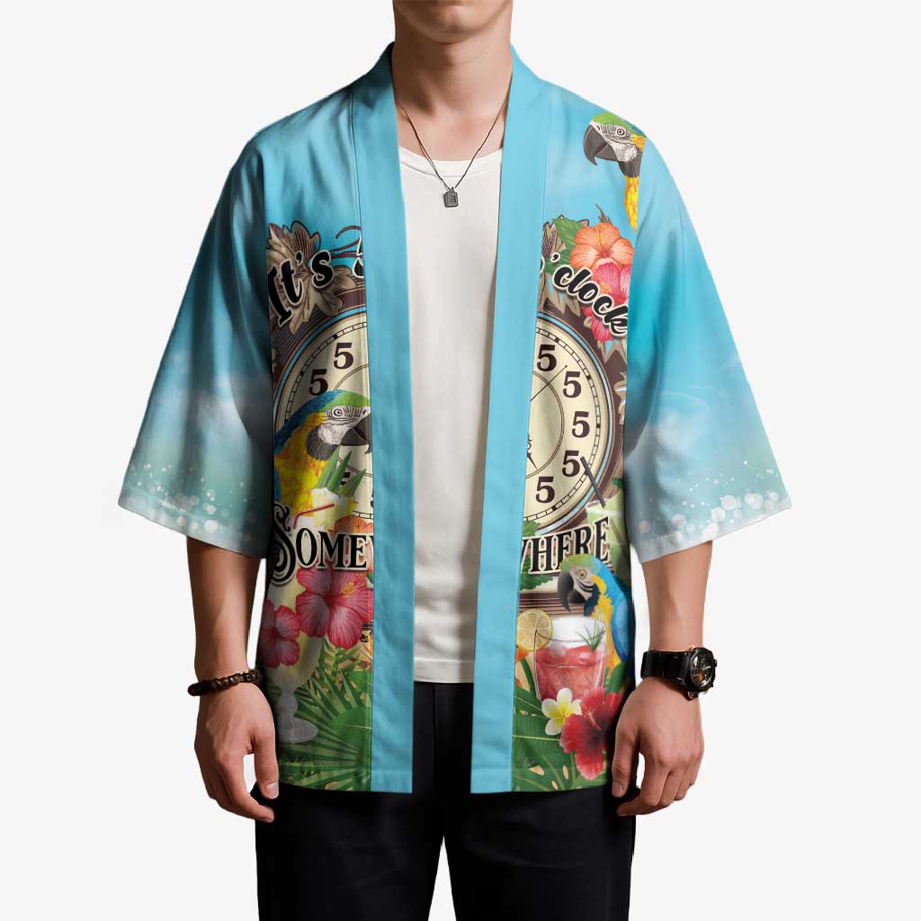 Personalized It's 5 o'clock Somewhere Kimono Hawaiian Tropical Parrots - Wonder Print Shop