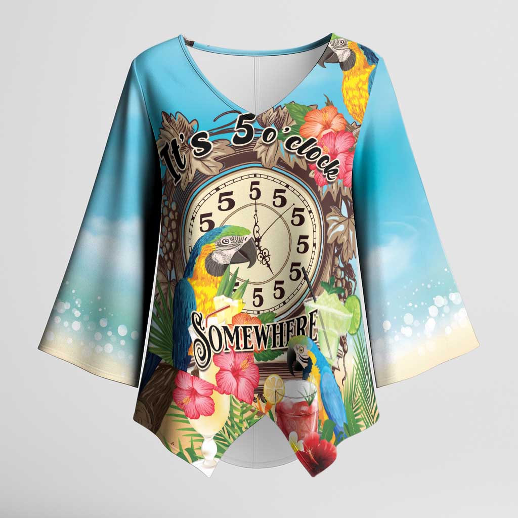 Personalized It's 5 o'clock Somewhere Kimono Sleeve Blouse Hawaiian Tropical Parrots - Wonder Print Shop