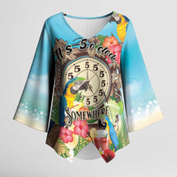 Personalized It's 5 o'clock Somewhere Kimono Sleeve Blouse Hawaiian Tropical Parrots - Wonder Print Shop