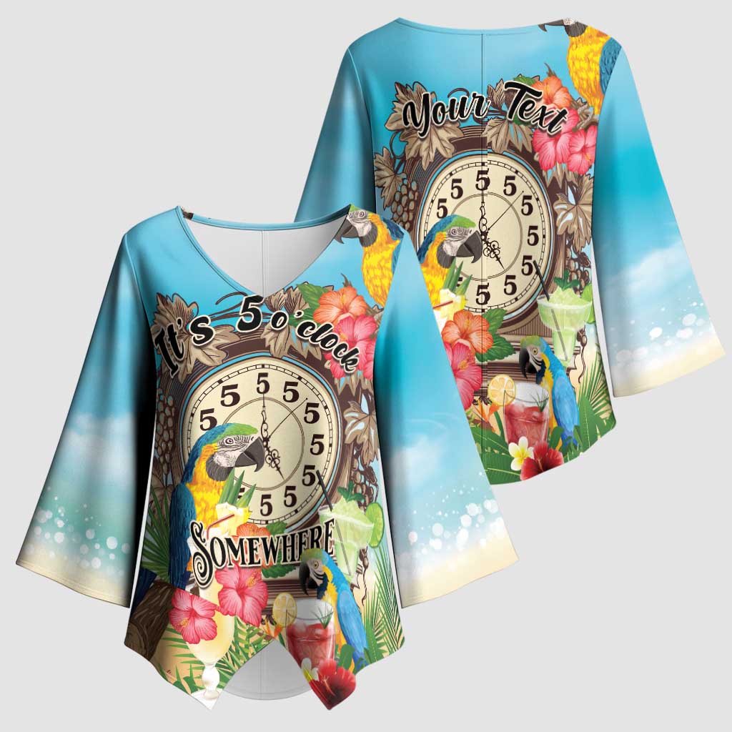 Personalized It's 5 o'clock Somewhere Kimono Sleeve Blouse Hawaiian Tropical Parrots - Wonder Print Shop