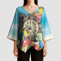 Personalized It's 5 o'clock Somewhere Kimono Sleeve Blouse Hawaiian Tropical Parrots - Wonder Print Shop