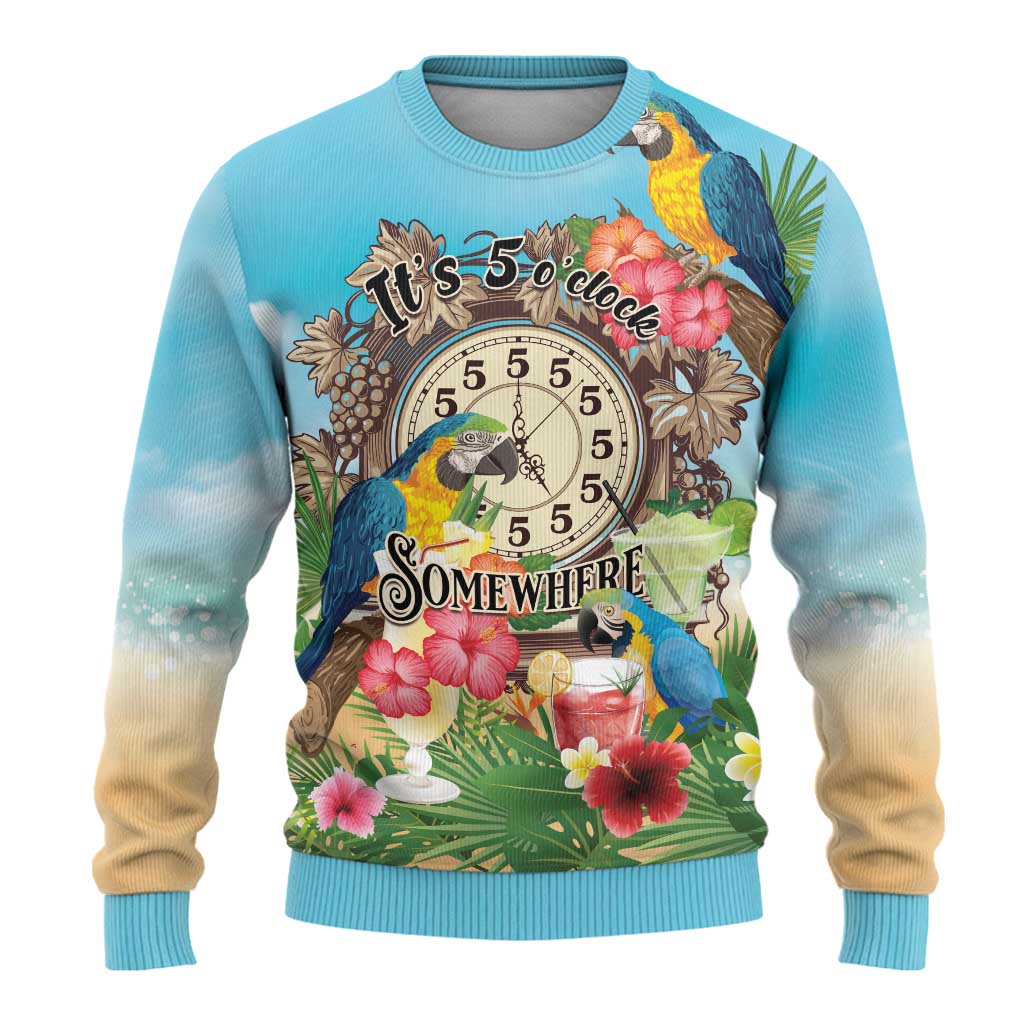 It's 5 o'clock Somewhere Ugly Christmas Sweater Hawaiian Tropical Parrots - Wonder Print Shop