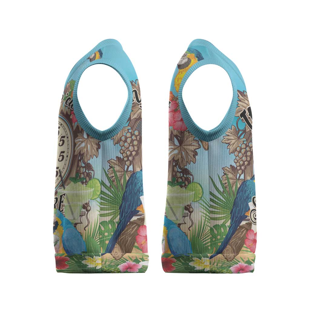 It's 5 o'clock Somewhere Christmas Knitted V-Neck Vest Hawaiian Tropical Parrots - Wonder Print Shop