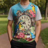 It's 5 o'clock Somewhere Christmas Knitted V-Neck Vest Hawaiian Tropical Parrots - Wonder Print Shop