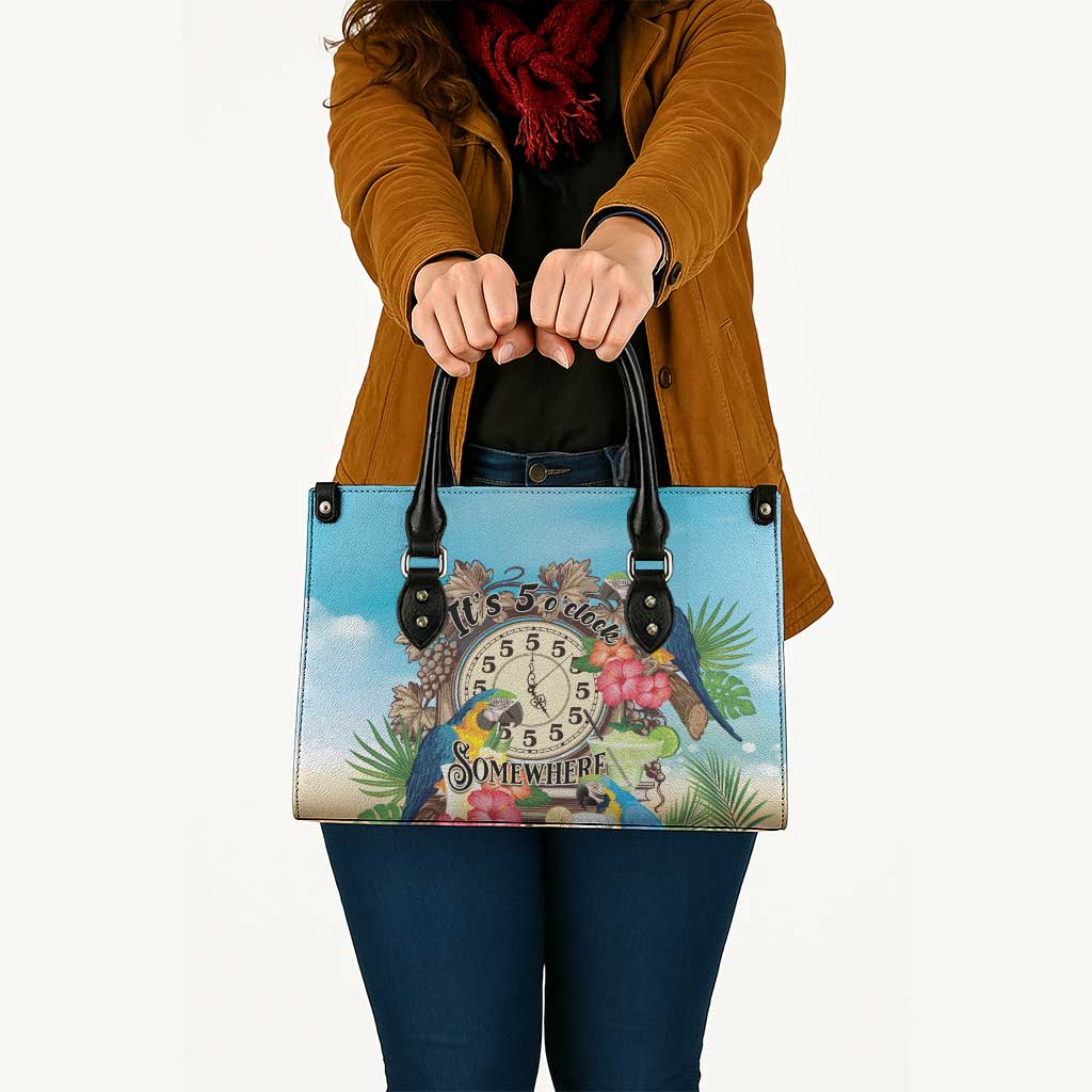 It's 5 o'clock Somewhere Leather Bag Hawaiian Tropical Parrots - Wonder Print Shop