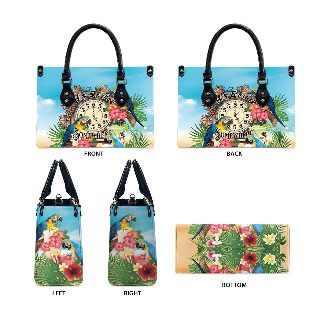 It's 5 o'clock Somewhere Leather Bag Hawaiian Tropical Parrots - Wonder Print Shop